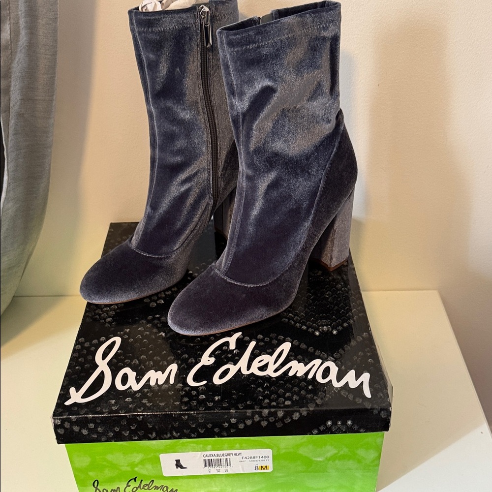 Sam Edelman Women's Velvet Heeled Boots - Dark Gray